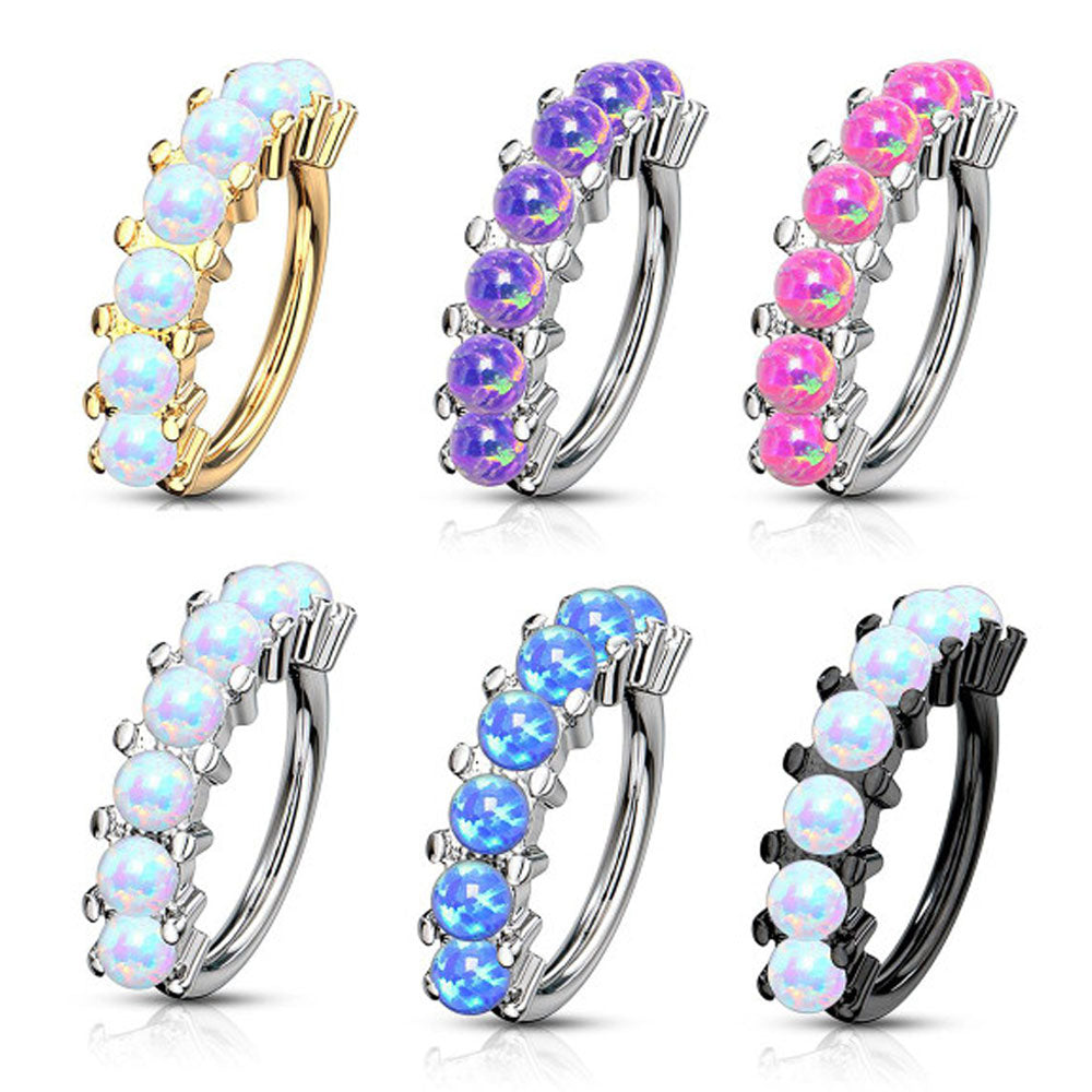 Surgical Steel 16 to 20 Gauge Lined Opal Bendable Hoop Ring
