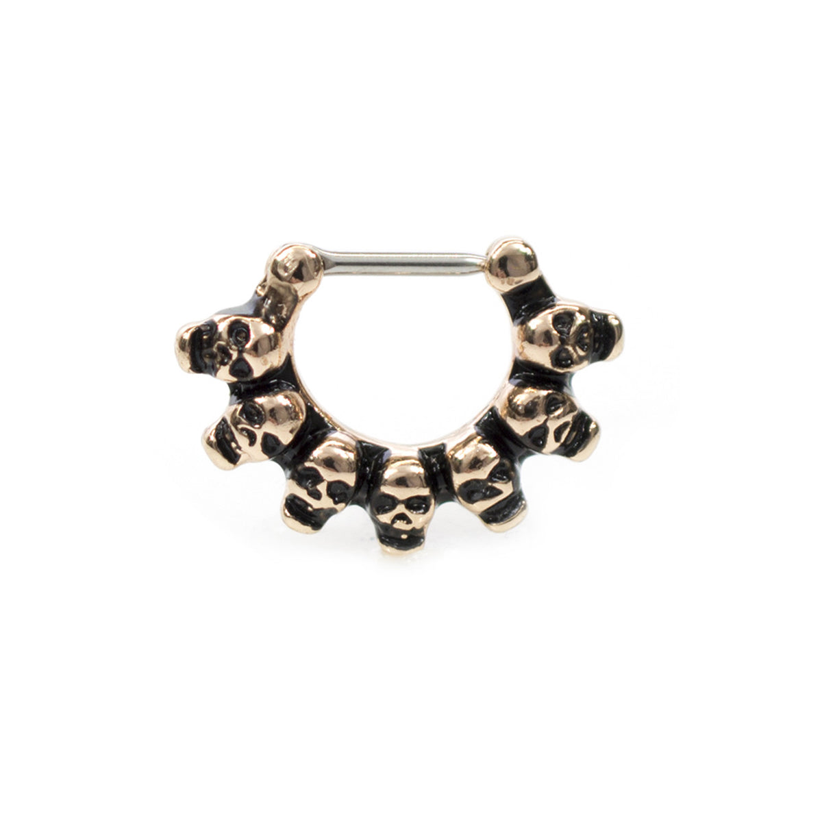 Surgical Steel Septum Clicker Ring 16 Gauge with Lined Skulls - Kruelty - Photo 3