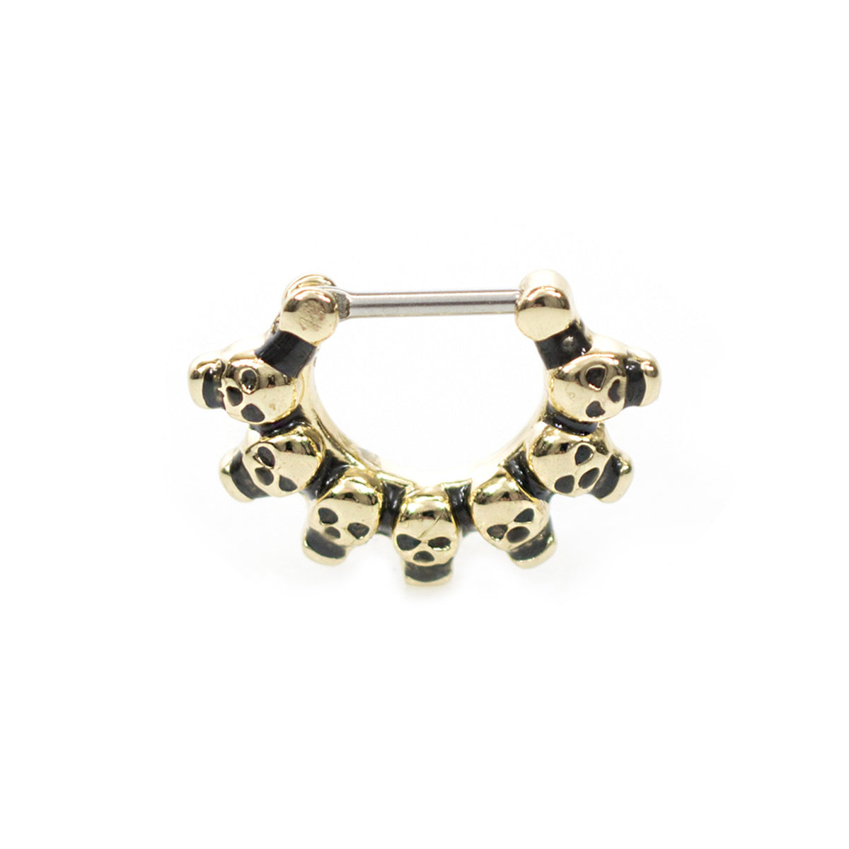 Surgical Steel Septum Clicker Ring 16 Gauge with Lined Skulls - Kruelty - Photo 4