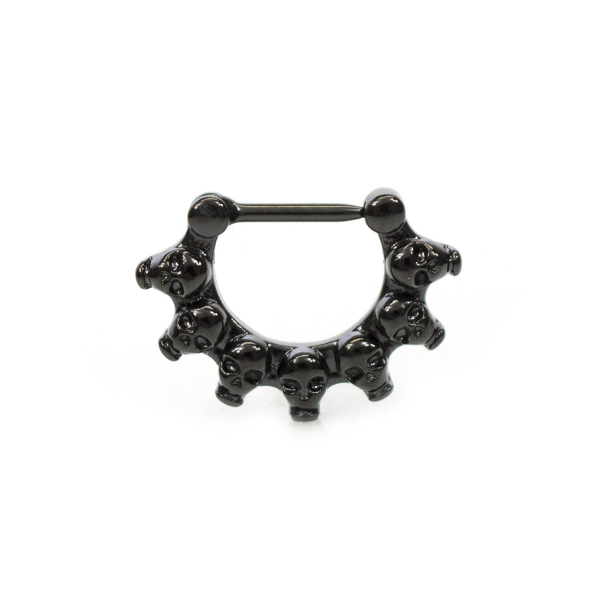 Surgical Steel Septum Clicker Ring 16 Gauge with Lined Skulls - Kruelty - Photo 5