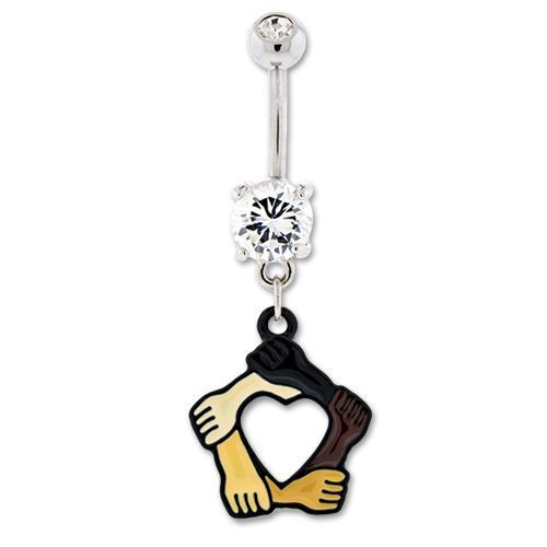 Surgical Steel 14 Gauge Belly Ring with Heart Linking Arms