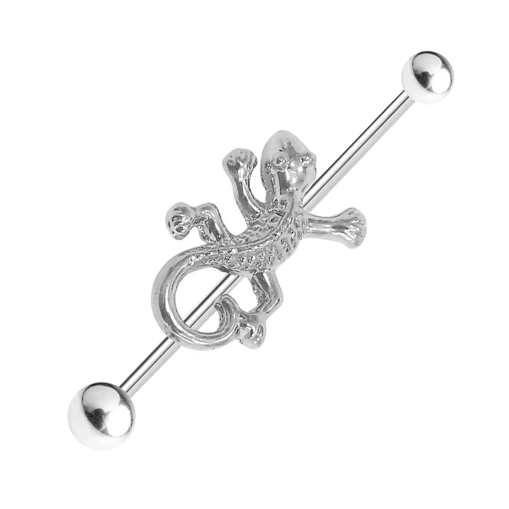 Surgical Steel 14 Gauge Industrial Barbell with Lizard