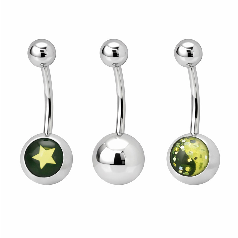 Surgical Steel 14 Gauge Logo Belly Button Rings - 3 Pack