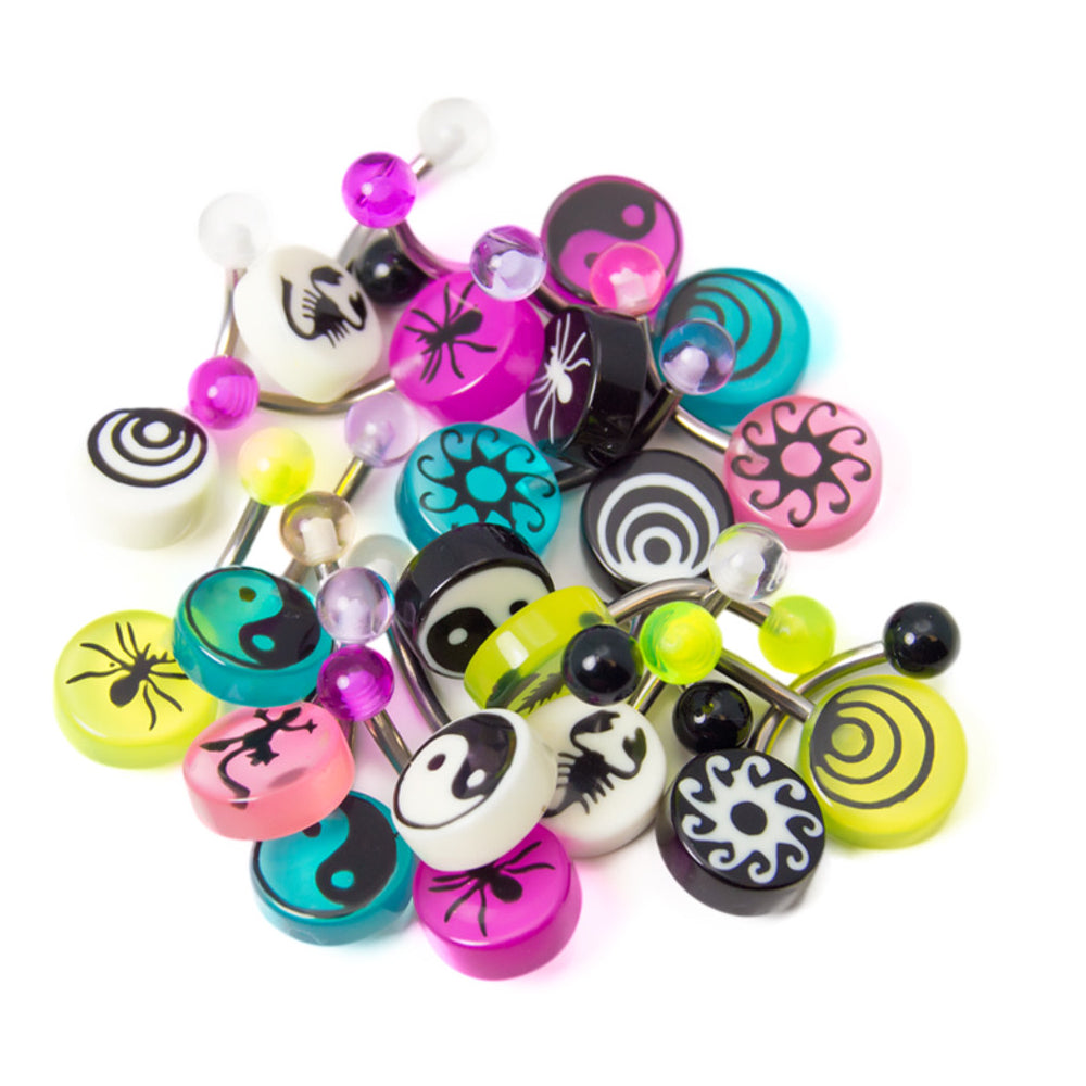 Surgical Steel Belly Rings 14 Gauge 11mm with UV Glow Logo - 20 Pack