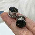 Surgical Steel Speedometer Logo Screw Fit Ear Tunnels