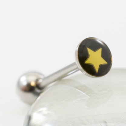 Surgical Steel Tongue Barbell 14 Gauge 15mm with Logo Star Top - photo 5