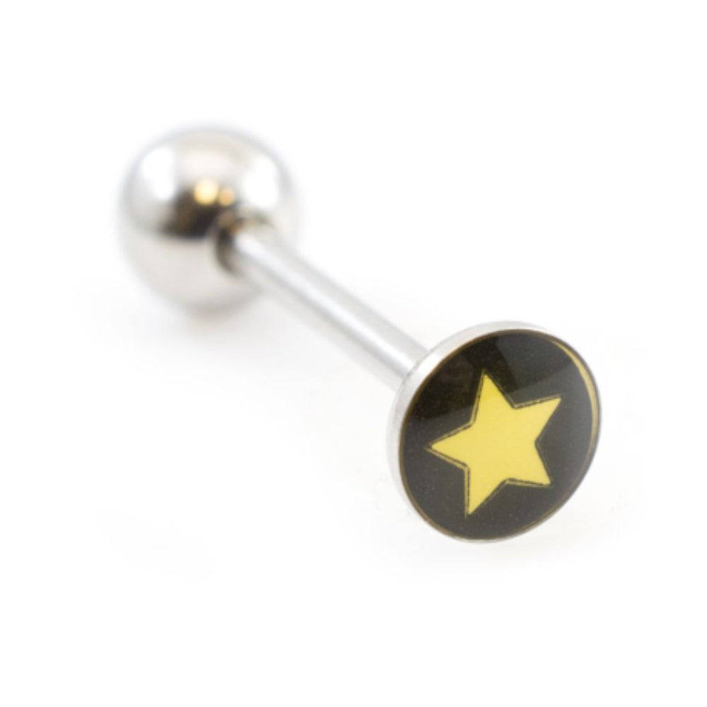 Surgical Steel Tongue Barbell 14 Gauge 15mm with Logo Star Top