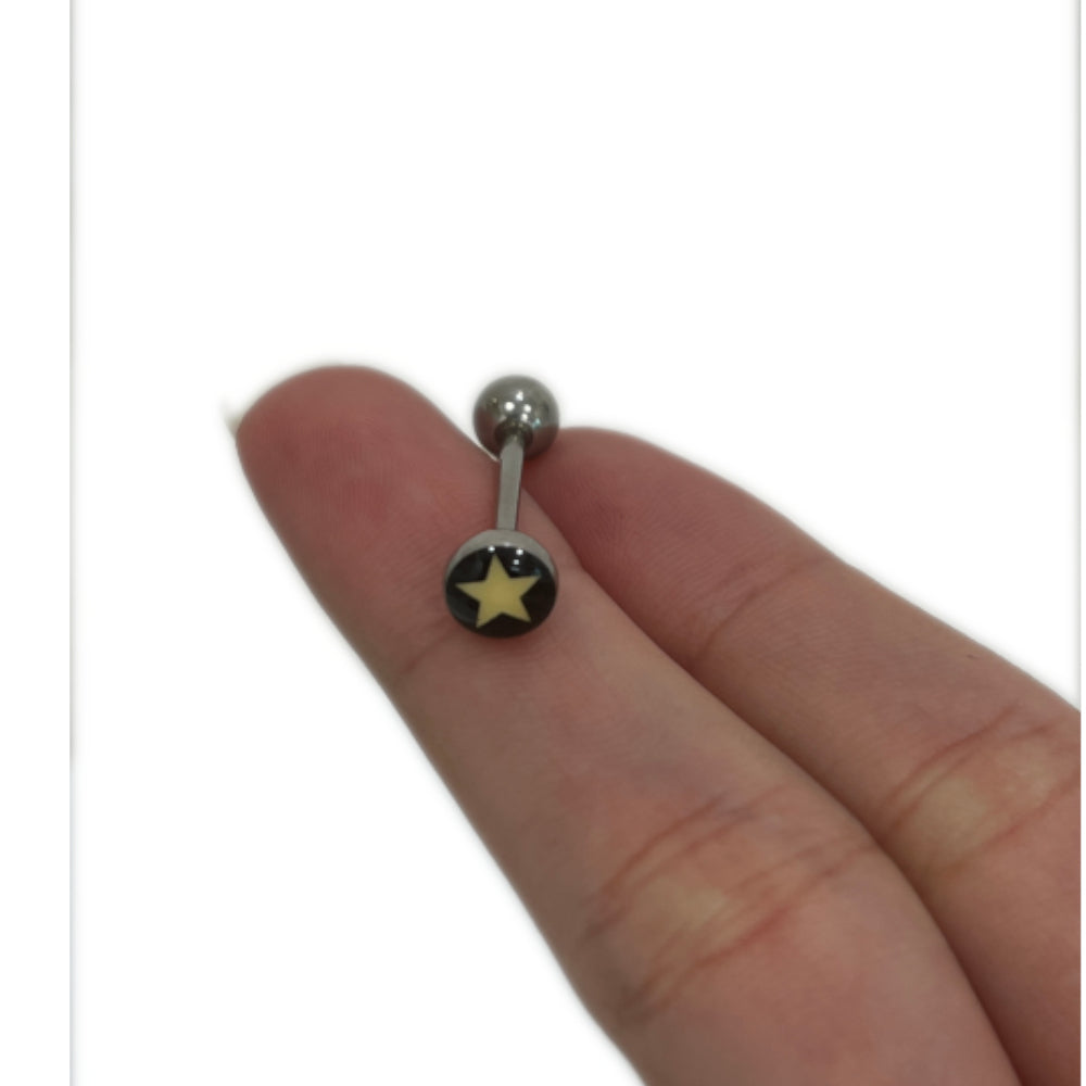Surgical Steel Tongue Barbell 14 Gauge 15mm with Logo Star Top - photo 3