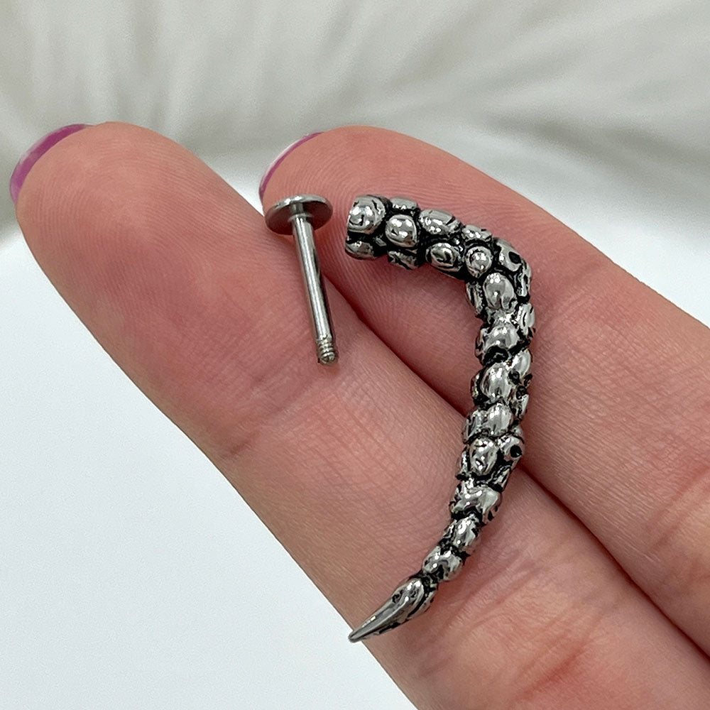 Surgical Steel Curved Labret Stud 14G 10mm with Gothic Long Claw Skull - photo 3