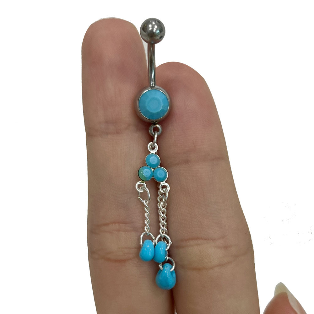 Surgical Steel 14 Gauge Belly Ring with Turquoise Bead Dangle