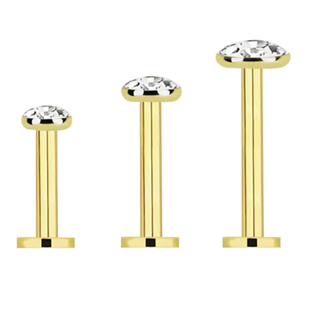 14K Solid Gold Flat Back Labret 16 Gauge 12mm to 16mm with CZ - photo 8