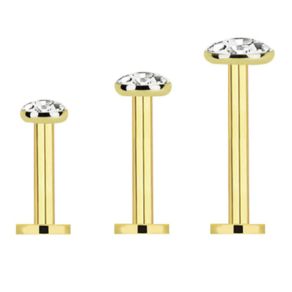 14K Solid Gold Flat Back Labret 16 Gauge 12mm to 16mm with CZ - photo 8