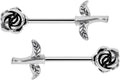 Surgical Steel 14 Gauge Long Stem Rose Nipple Barbell - Pair