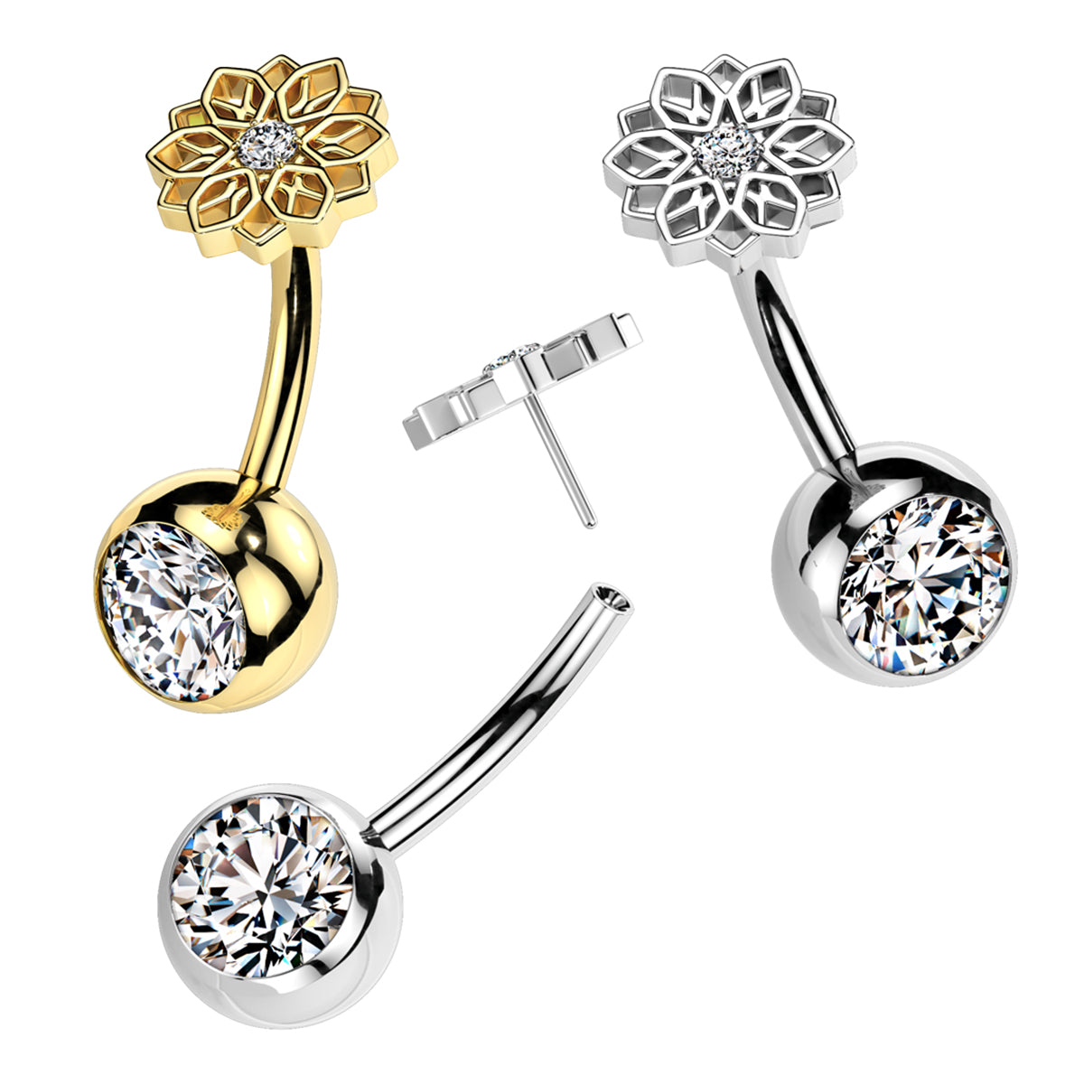 Titanium Belly Ring 14G 10mm with Lotus Flower CZ