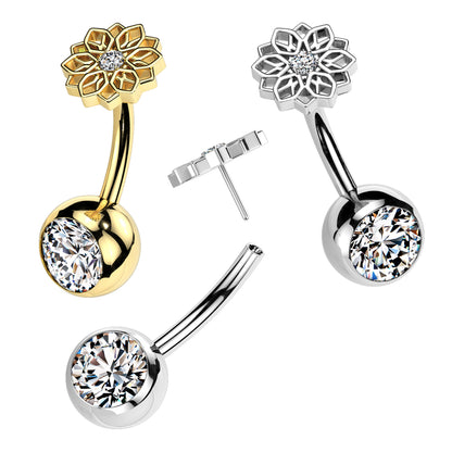 Titanium Belly Ring 14G 10mm with Lotus Flower CZ