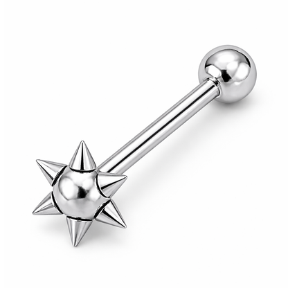 Surgical Steel Tongue Barbell 14 Gauge with Spike Ball Ends
