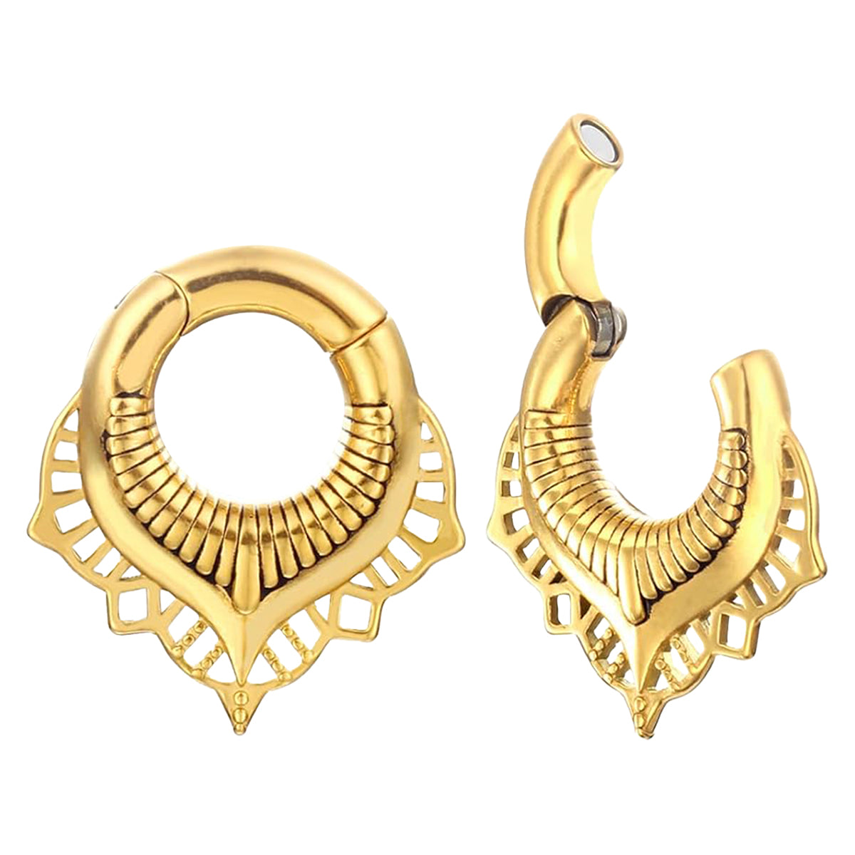 Surgical Steel Ear Weights 2G & 0G Gold Mandala Teardrop - Pair