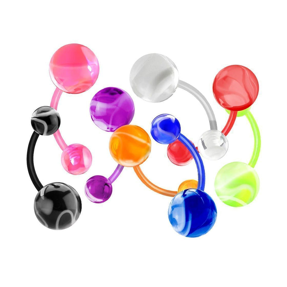 Acrylic 14 Gauge Marble Ball Flexible Belly Rings - 8 Pack