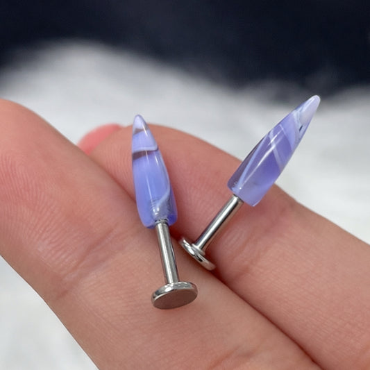 Surgical Steel 14 Gauge Labret Stud with Purple Marble Spike - Pair