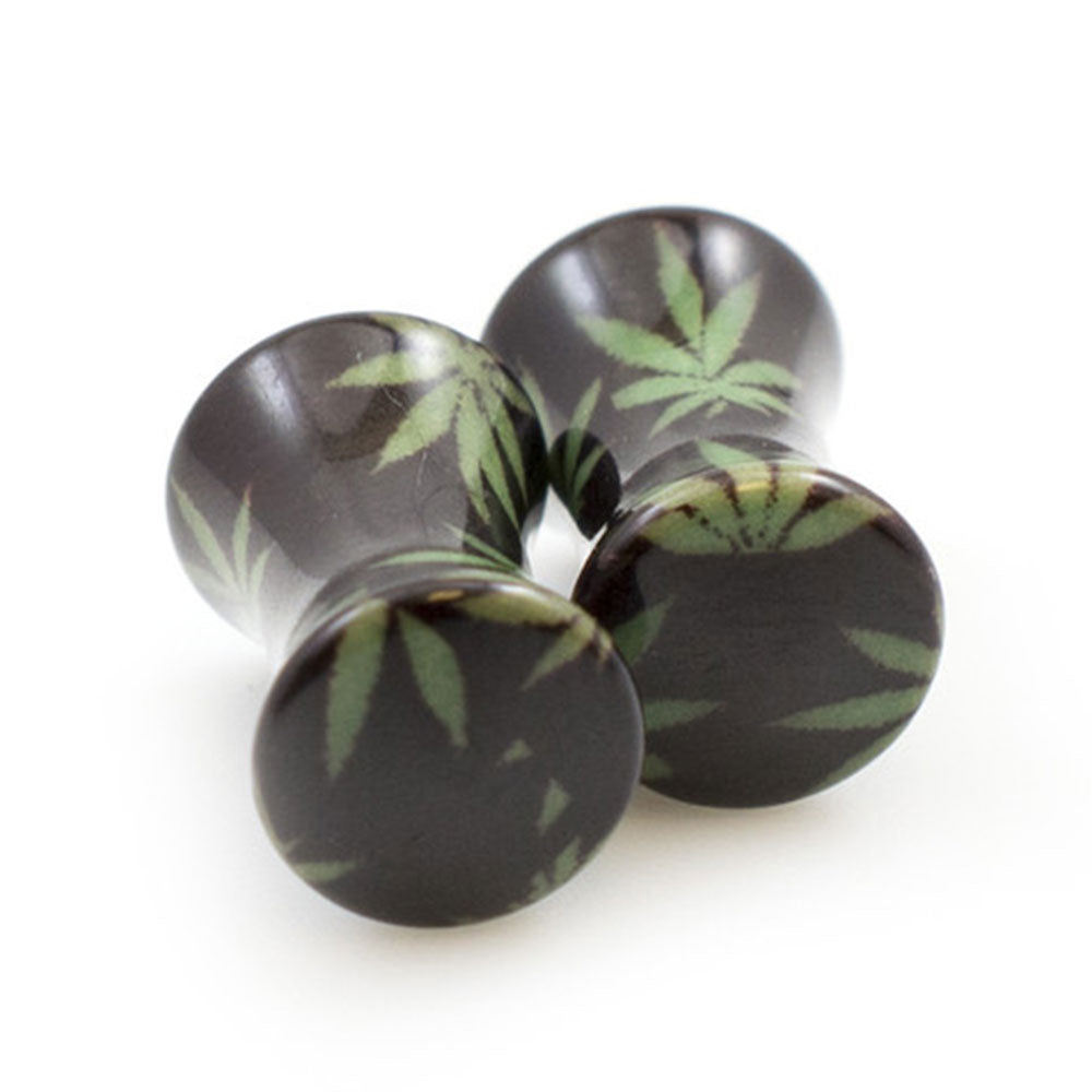 Acrylic 4 Gauge Green Pot Leaf Double Flared Plugs - Pair - photo 3