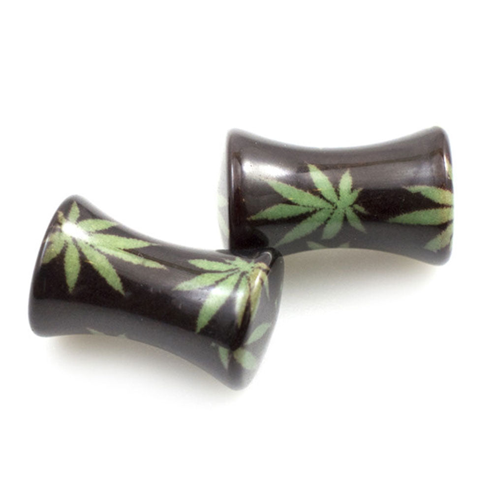 Acrylic 4 Gauge Green Pot Leaf Double Flared Plugs - Pair - photo 2