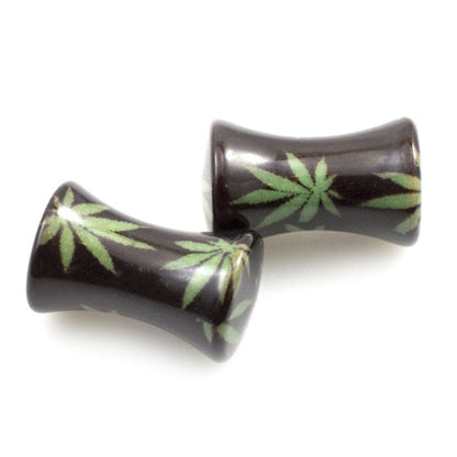 Acrylic 4 Gauge Green Pot Leaf Double Flared Plugs - Pair - photo 2