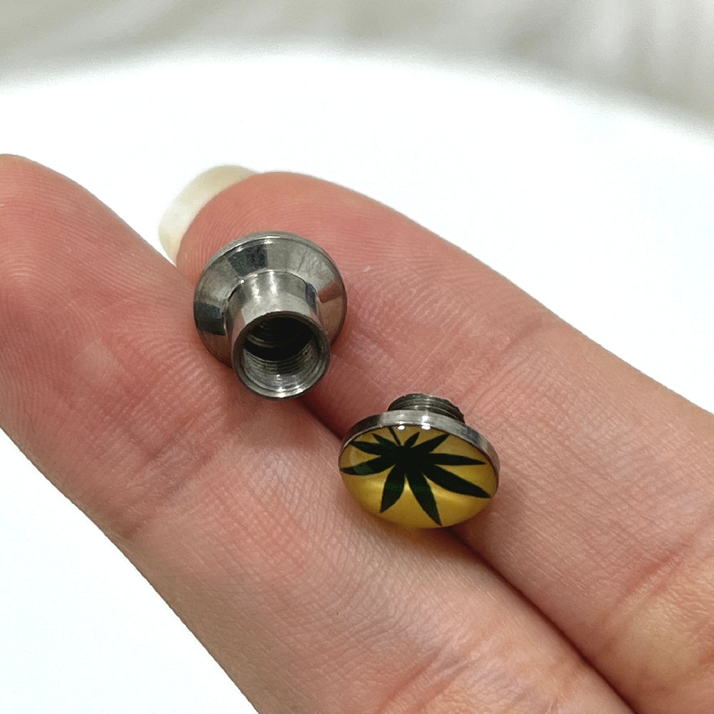 Surgical Steel Pot Leaf Logo Screw Fit Tunnels 4G to 1/2 Inch - Pair - photo 2