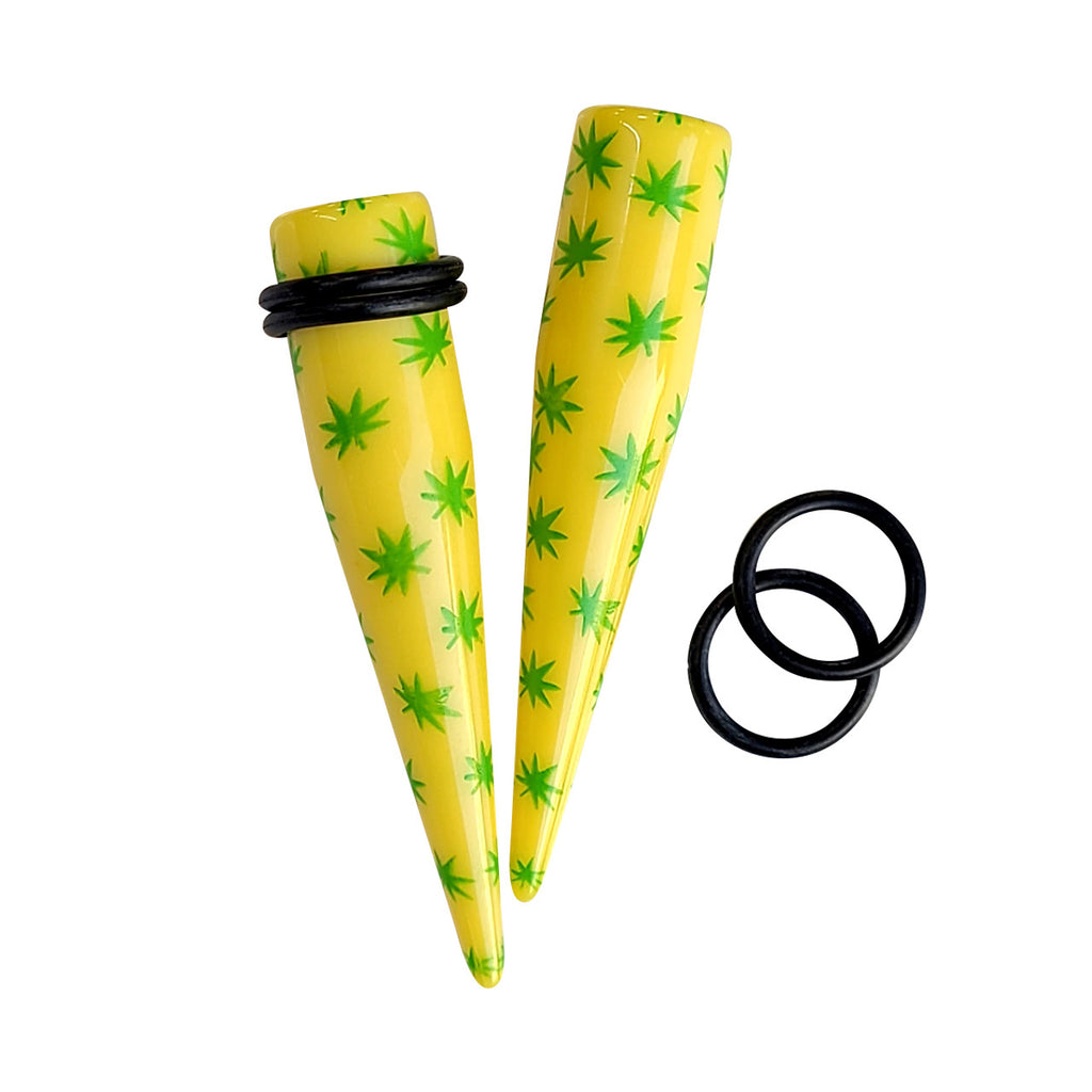 Acrylic 6G to 1/2" Pot Leaf Yellow Ear Tapers Stretching Kit - 12 Pack
