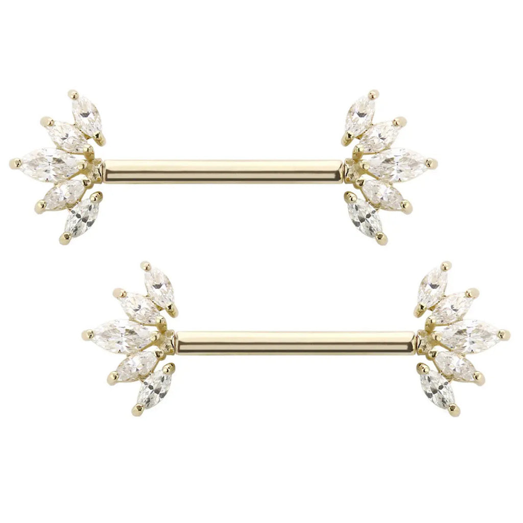 14 Karat Solid Gold Nipple Ring Barbell 14 Gauge Threadless Fan - Pair - Kruelty - Photo 3