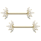 14 Karat Solid Gold Nipple Ring Barbell 14 Gauge Threadless Fan - Pair - Kruelty - Photo 3