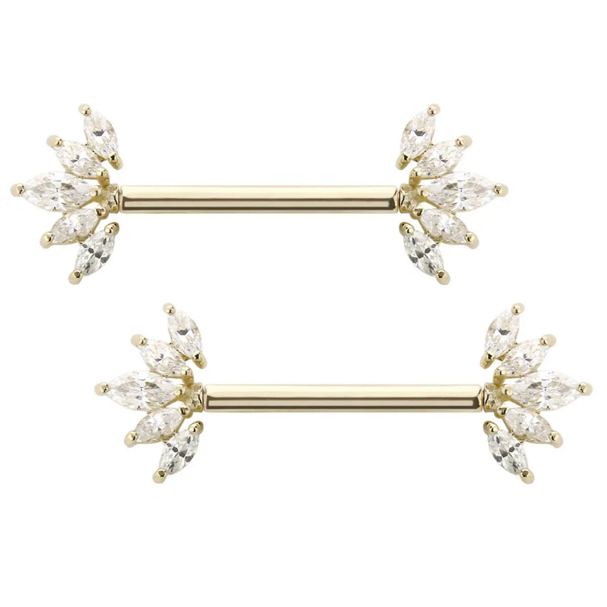 14 Karat Solid Gold Nipple Ring Barbell 14 Gauge Threadless Fan - Pair - Kruelty - Photo 3
