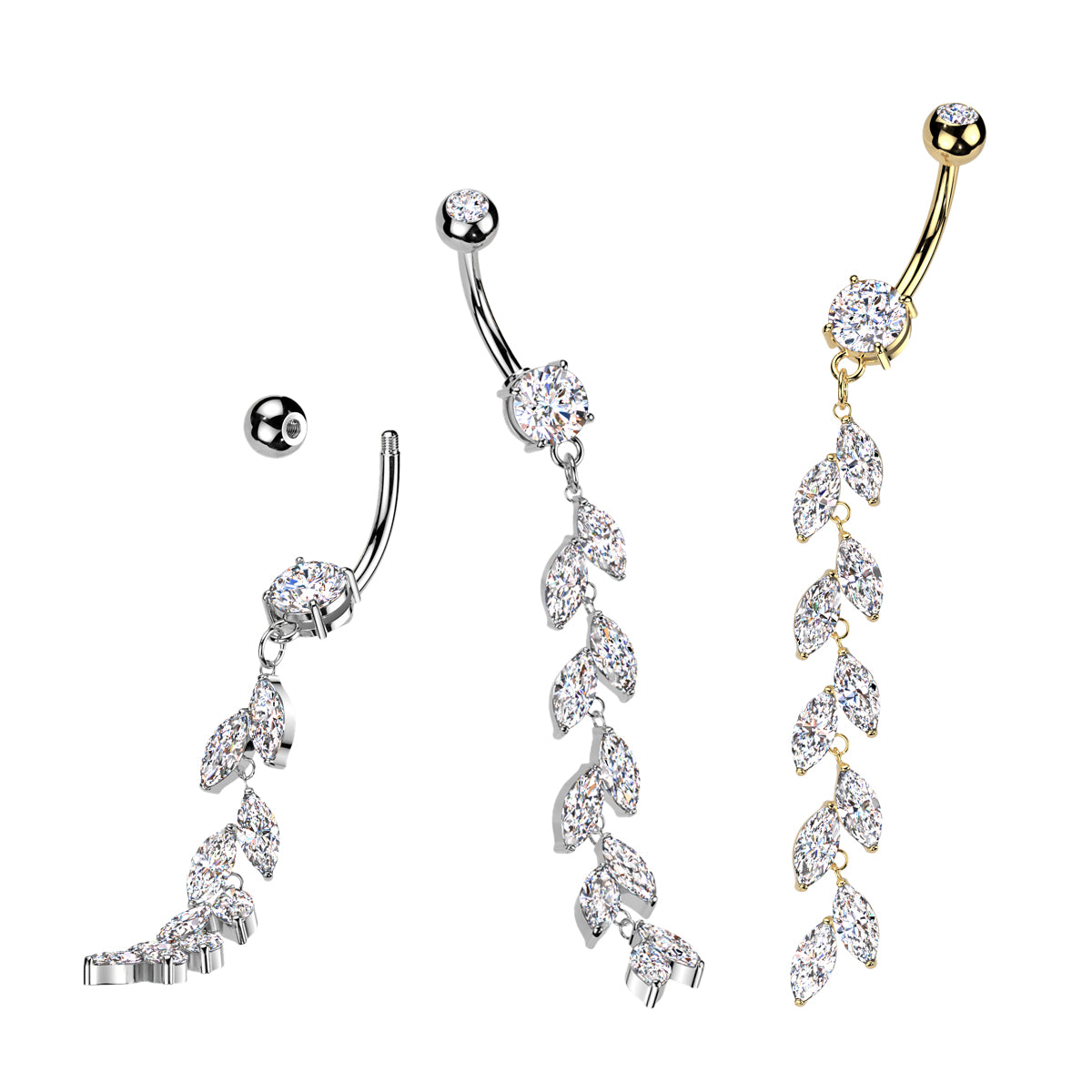 Surgical Steel Belly Ring 14G 10mm with CZ Marquise Petal Dangle