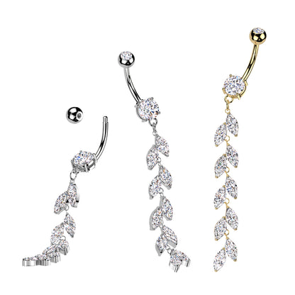 Surgical Steel Belly Ring 14G 10mm with CZ Marquise Petal Dangle