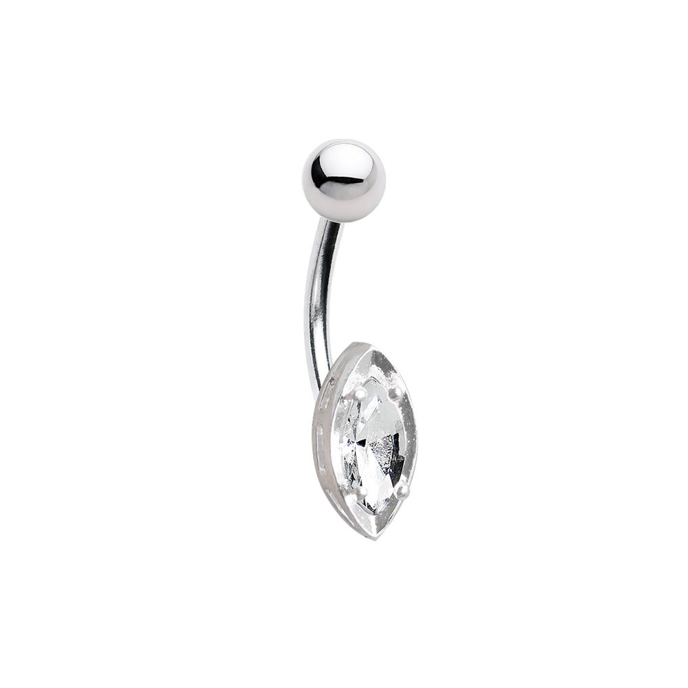 Surgical Steel Marquise Clear CZ Belly Button Ring 14 Gauge 10mm