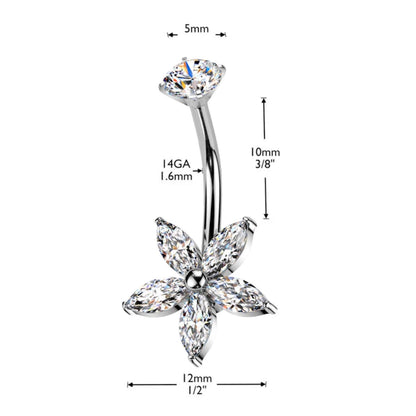 Surgical Steel Belly Ring 14G 10mm with Marquise CZ Flower - photo 2