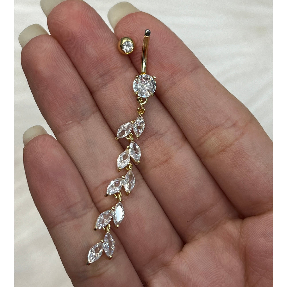 Surgical Steel Belly Ring 14G 10mm with CZ Marquise Petal Dangle - photo 6