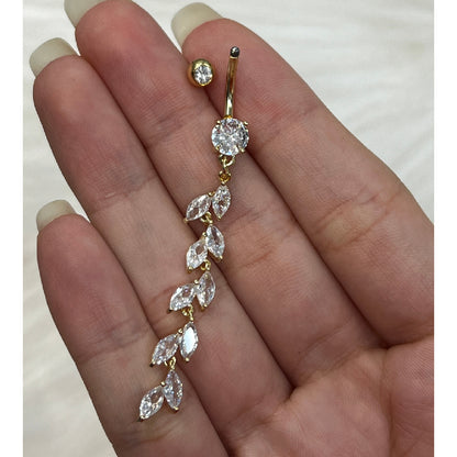 Surgical Steel Belly Ring 14G 10mm with CZ Marquise Petal Dangle - photo 6