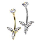Surgical Steel 14 Gauge Triple Marquise CZ Belly Button Ring 10mm