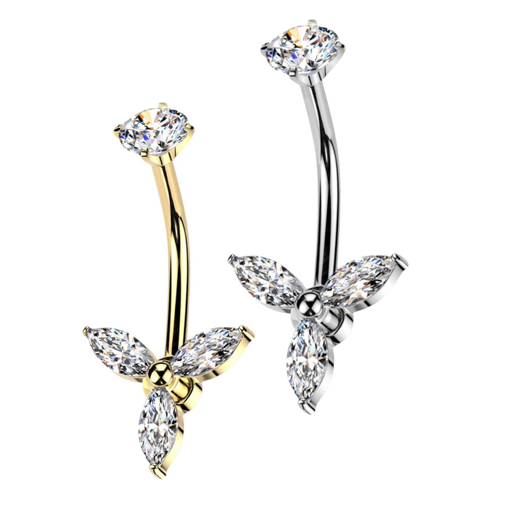 Surgical Steel 14 Gauge Triple Marquise CZ Belly Button Ring 10mm