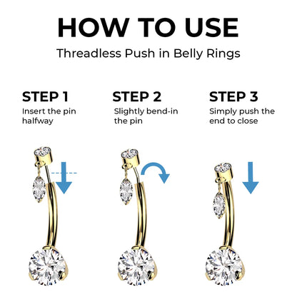 Titanium Threadless Belly Ring 14 Gauge 10mm with Dangle CZ - photo 3