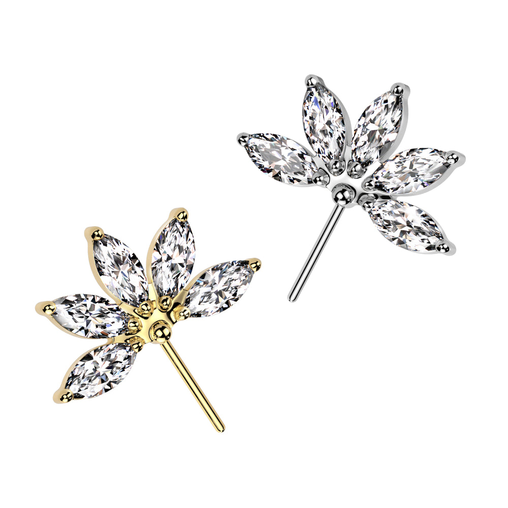 Titanium Push In Threadless Marquise Fan CZ Top