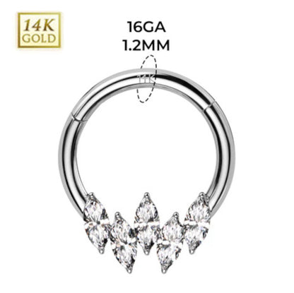 14K Solid Gold Hinged Segment Ring 16 Gauge with Marquise CZ - photo 2