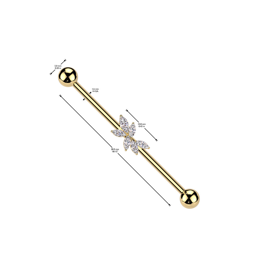Surgical Steel Marquise CZ Vine Industrial Barbell 14G - 2 Colors - photo 2