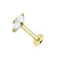 14K Solid Gold 16 Gauge Marquise CZ Labret Stud