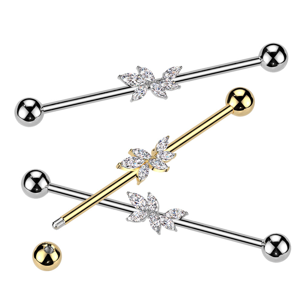 Surgical Steel Marquise CZ Vine Industrial Barbell 14G - 2 Colors - photo 3