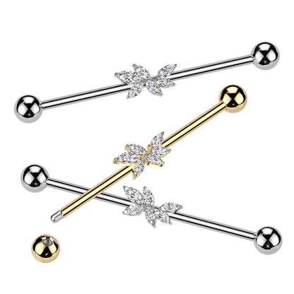 Surgical Steel Marquise CZ Vine Industrial Barbell 14G - 2 Colors - photo 3