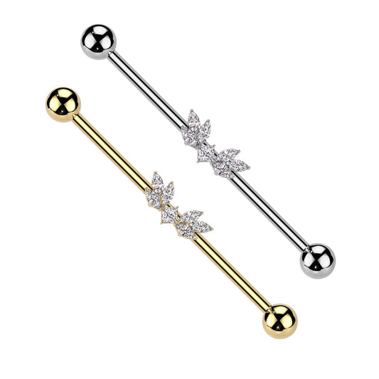 Surgical Steel 14 Gauge Industrial Barbell with CZ Marquise Wings