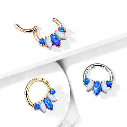 Surgical Steel 16 Gauge Marquise Opal Septum Clicker Hoop - 5/16 Inch - photo 4
