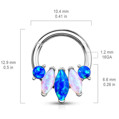 Surgical Steel 16 Gauge Marquise Opal Septum Clicker Hoop - 5/16 Inch - photo 3