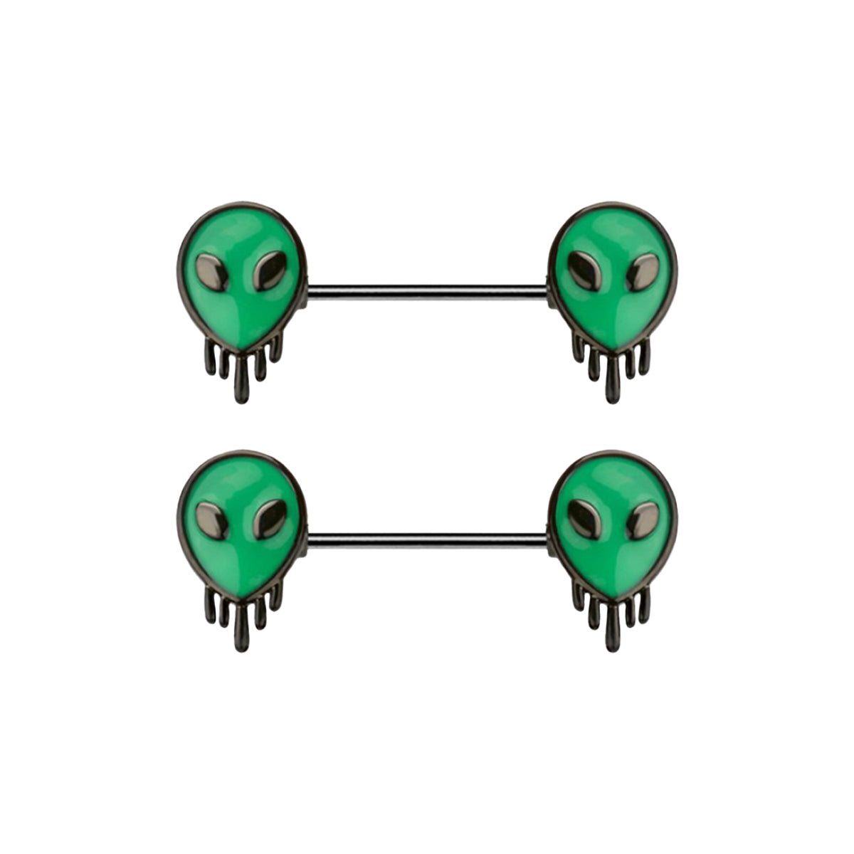 Surgical Steel Nipple Barbell 14G 14mm with Melting Aliens - Pair